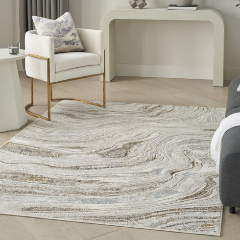 5' X 7' Gold Gray and Ivory Abstract Non Skid Area Rug